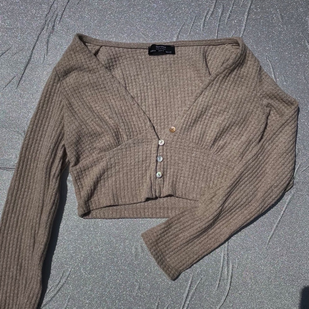Cropped waffle-knit long sleeve | Size Medium | Bershka